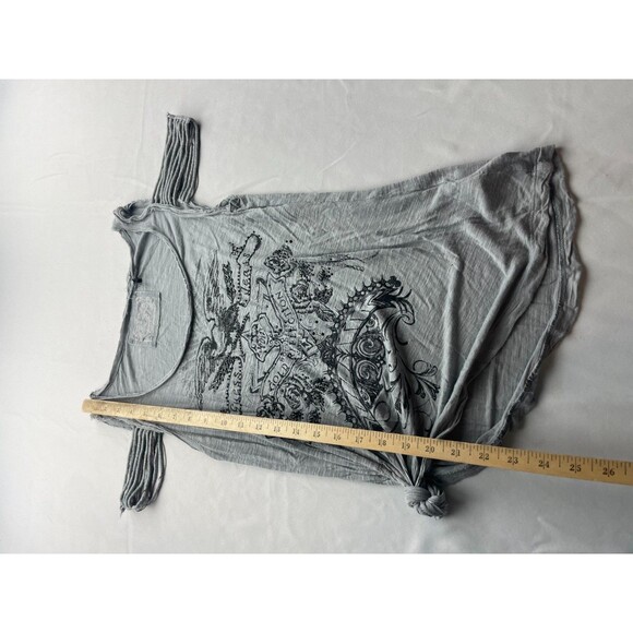 Guess Shirt Top Womens Medium Gray Knit Strappy Cold Shoulder Sleeve Scoop Neck - Picture 4 of 6